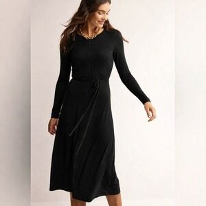 NWT Boden Lucy Long Sleeve Fit-&-Flare Jersey Midi Dress Black Size 8